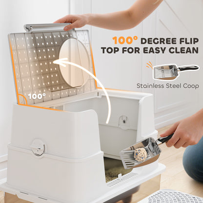 Cat Litter Box ,Top And Side Entry Enclosed Litter Box With Flip Top