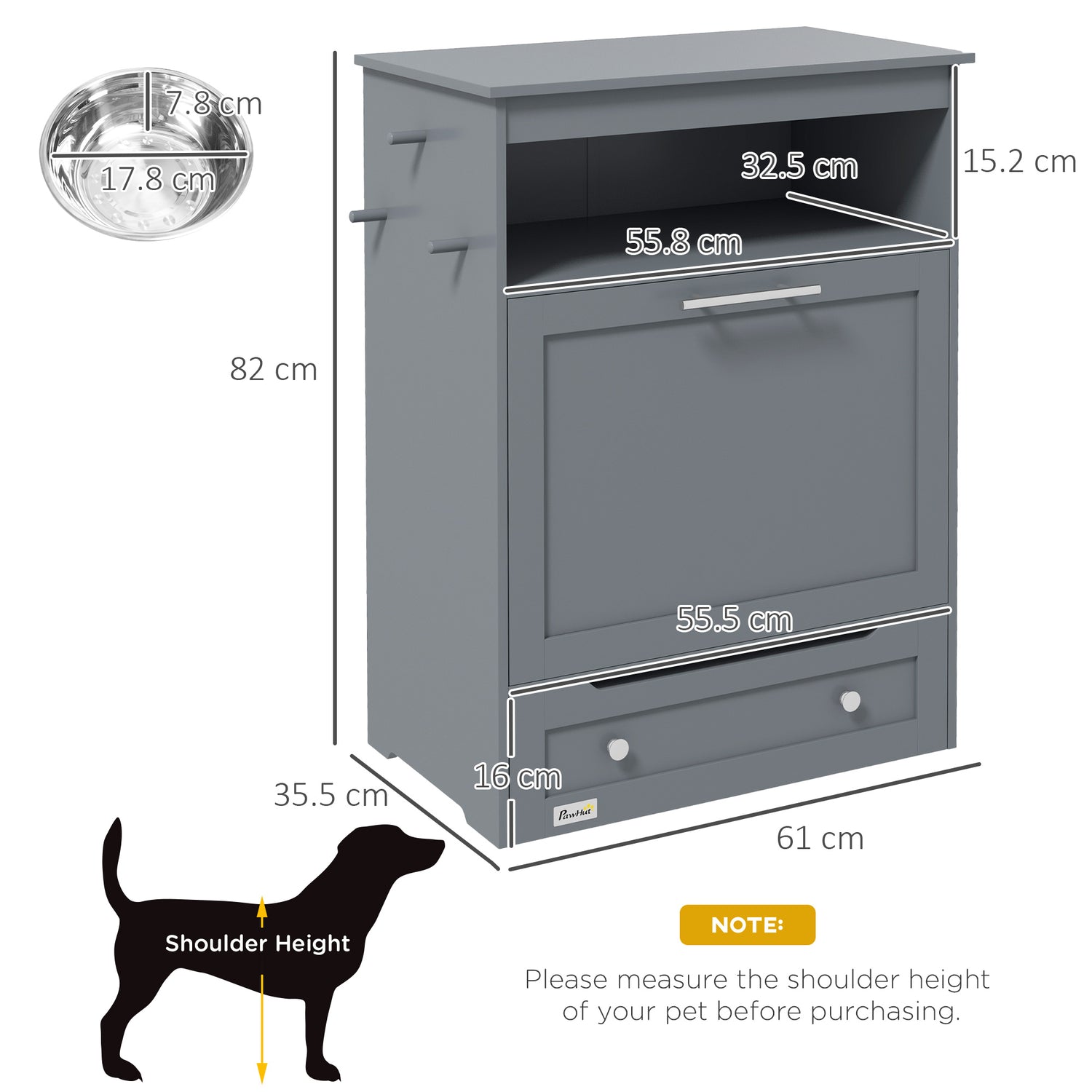 PawHut Pet Feeder Station, Dog, Cat Storage Container, With Raised Bowls,