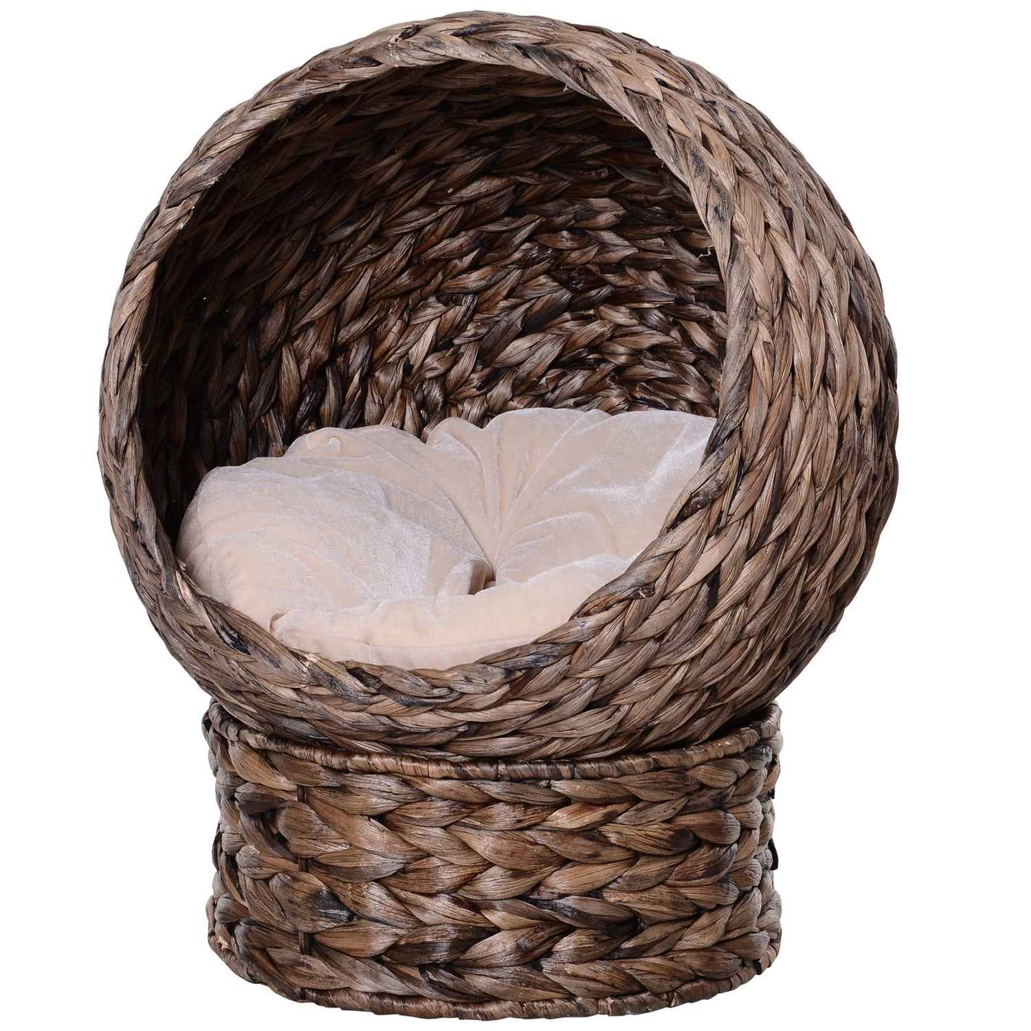 Handwoven Elevated Cat Bed with Rotating Basket and Soft Cushion,