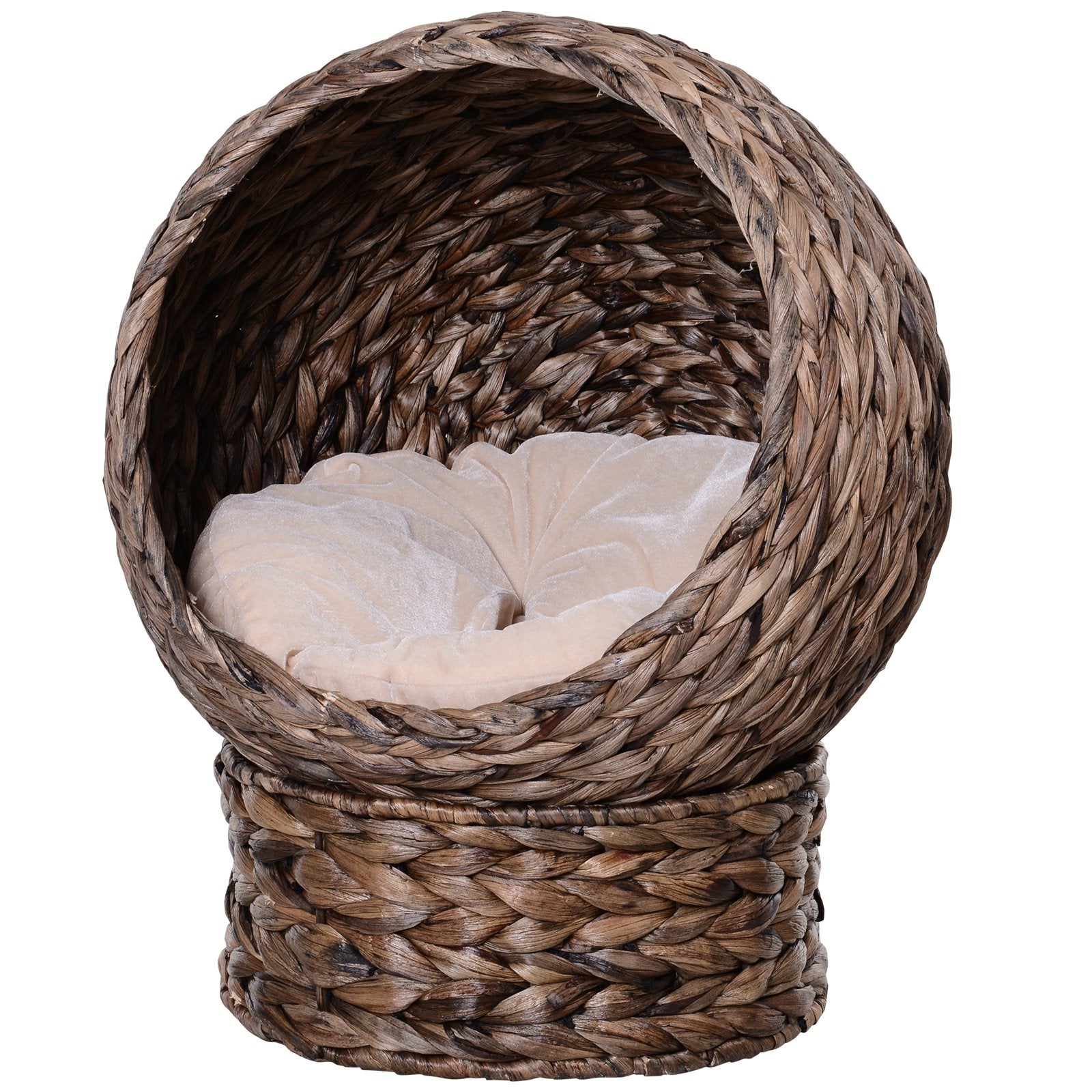 Handwoven Elevated Cat Bed with Rotating Basket and Soft Cushion,