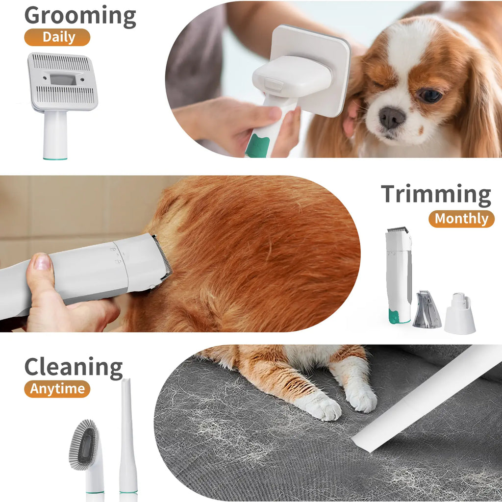 Dog Grooming Pro Ultimate, Pet Grooming Kit with Vacuum Function 7-In-1 Groomer for Cats Dogs Includes 6 Guide Combs & Low Noise Design for Effortless Grooming