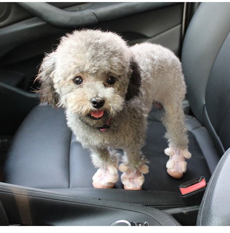 Winter Dog Shoes Plush Dog Booties Cute Ear Decoration Paw Protectors For Outdoor