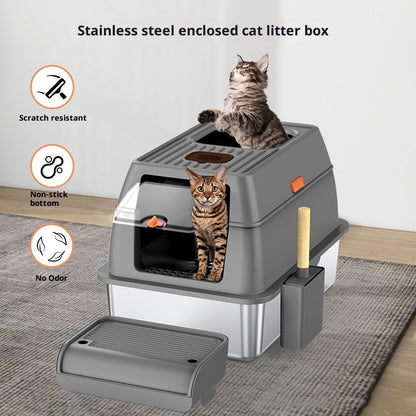 Large Anti-odor Fully Enclosed Stainless Steel Litter Box