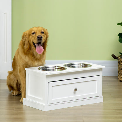 Large Elevated Dog Bowls with Storage Drawer Containing