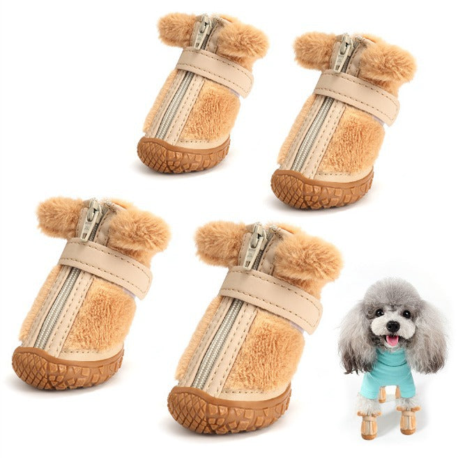Winter Dog Shoes Plush Dog Booties Cute Ear Decoration Paw Protectors For Outdoor