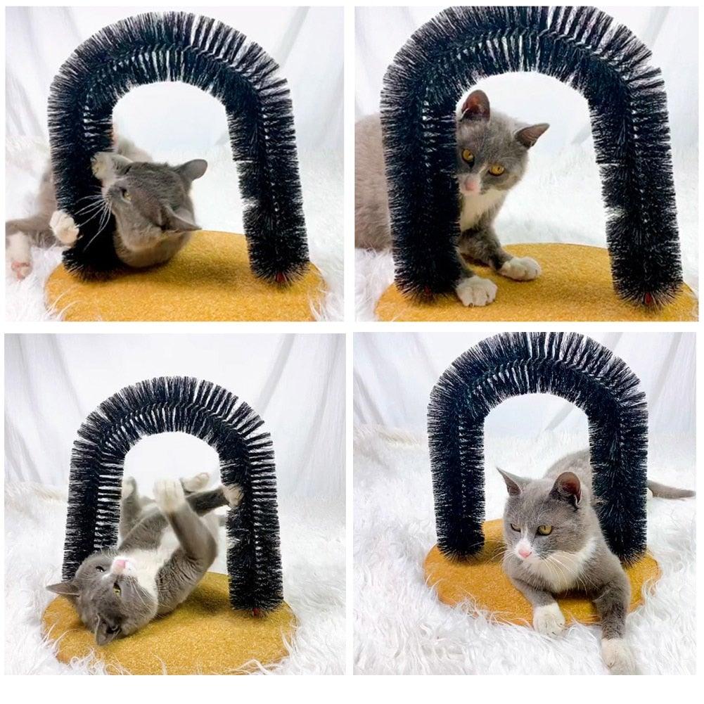 Cat Self-Grooming Arch with Scratcher Base & Catnip Holder