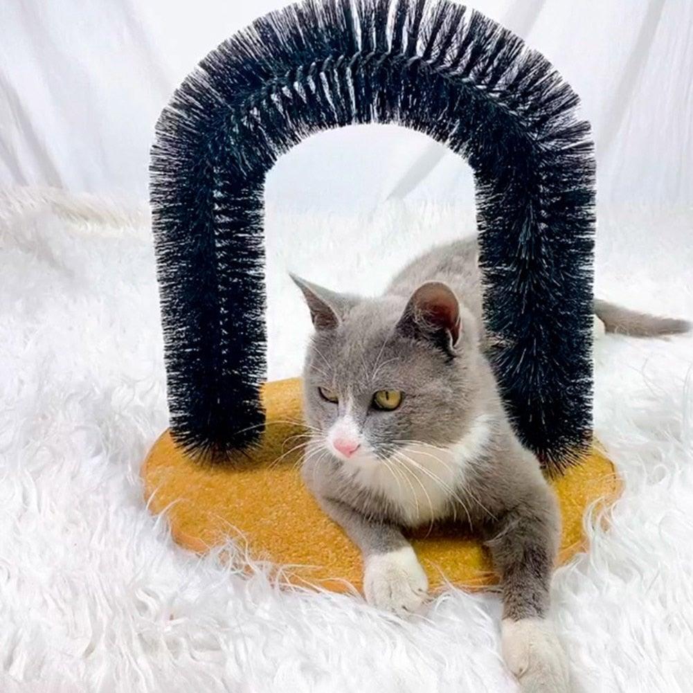 Cat Self-Grooming Arch with Scratcher Base & Catnip Holder