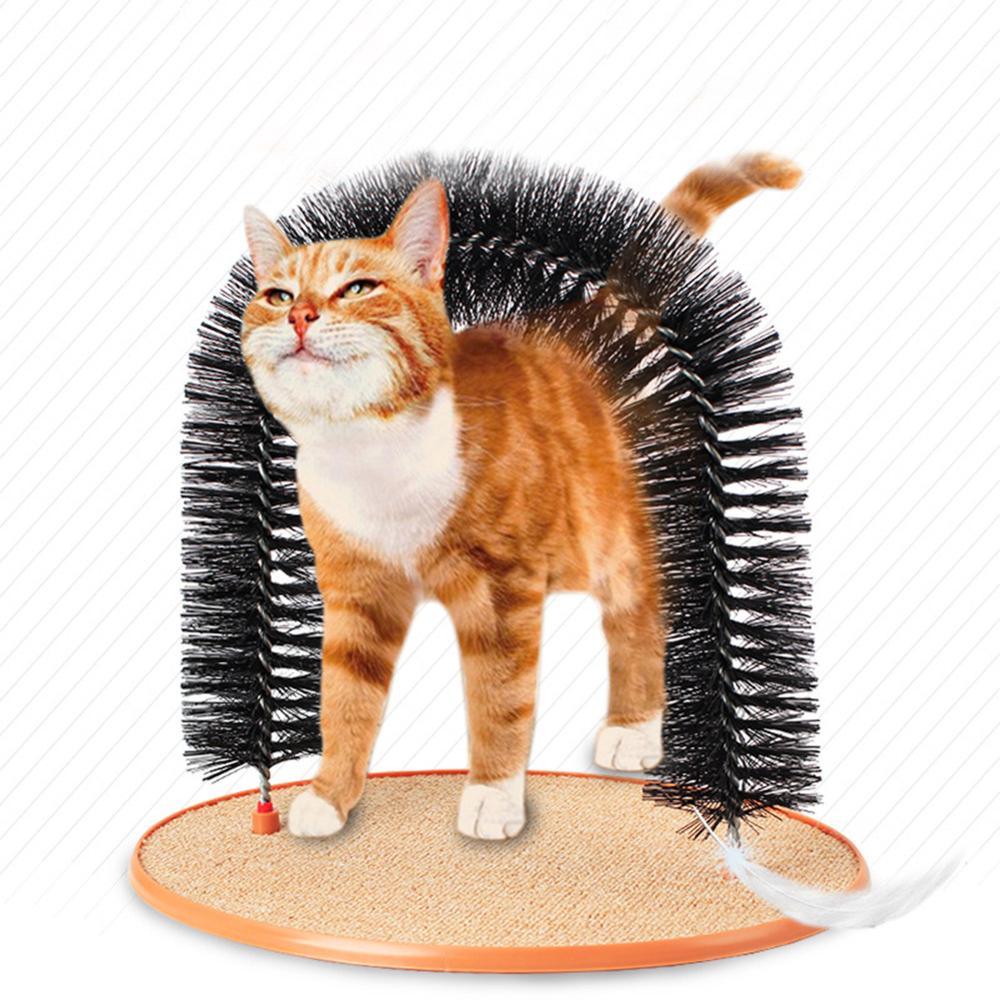 Cat Self-Grooming Arch with Scratcher Base & Catnip Holder