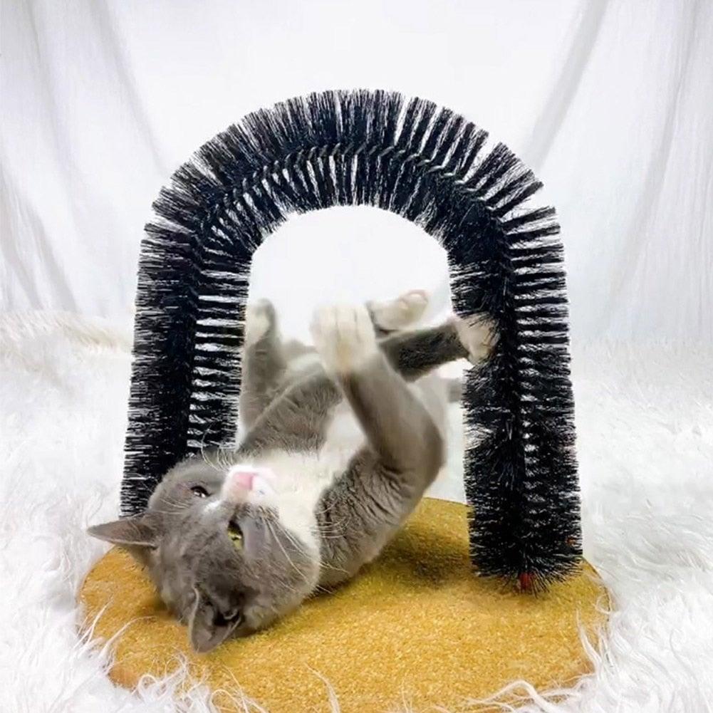 Cat Self-Grooming Arch with Scratcher Base & Catnip Holder