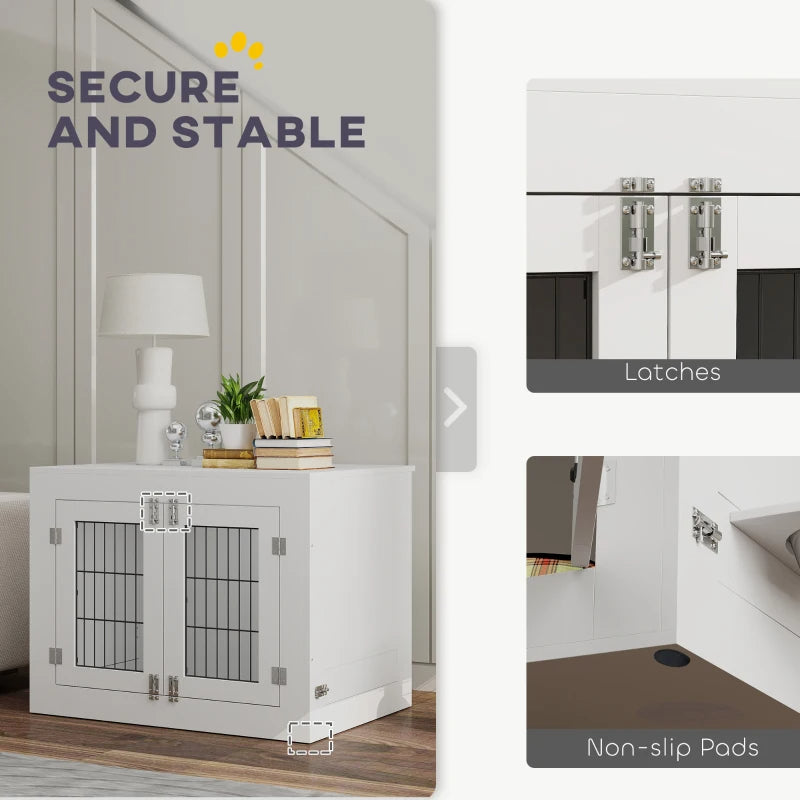 PawHut Dog Crate Furniture With 360 Rotatable Removable Dog Bowls,