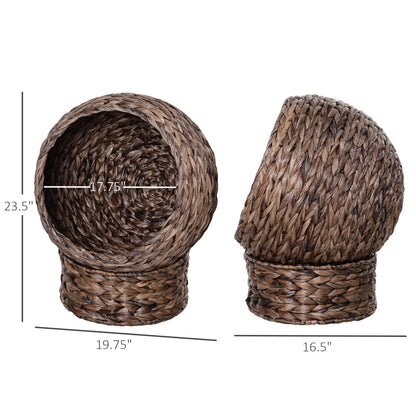Handwoven Elevated Cat Bed with Rotating Basket and Soft Cushion,