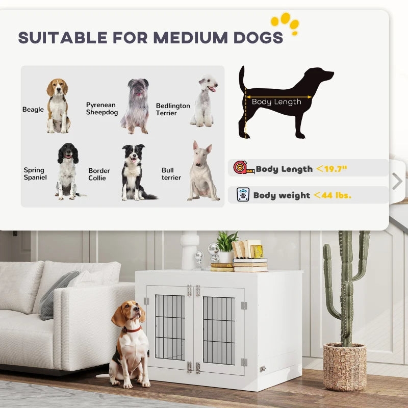 PawHut Dog Crate Furniture With 360 Rotatable Removable Dog Bowls,