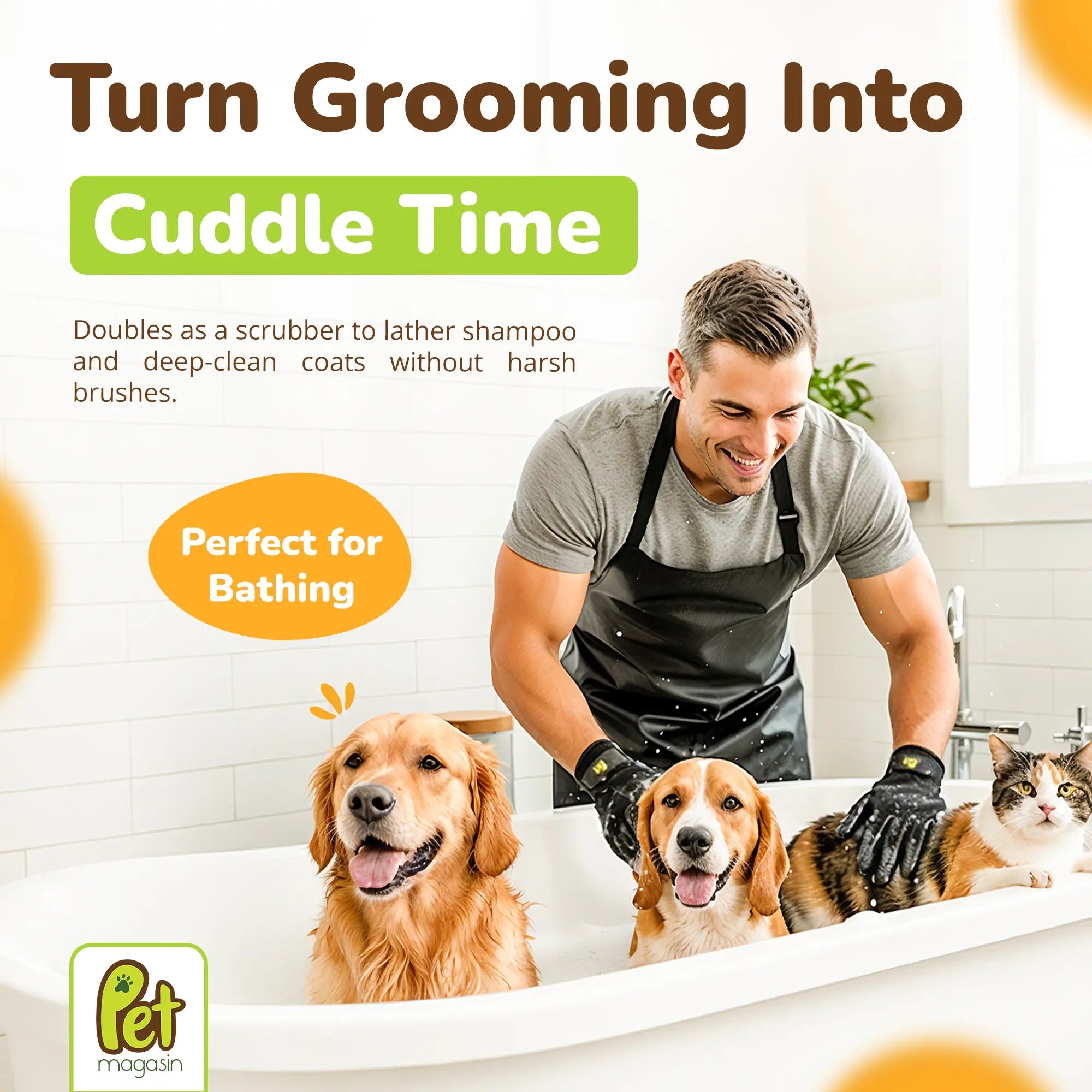 Pet Magasin Pet Grooming Gloves - Shedding & Bathing Mitts for Dogs Cats Horses & Other Animals with 260+ Silicone Tips Adjustable Velcro Straps & Ergonomic Design