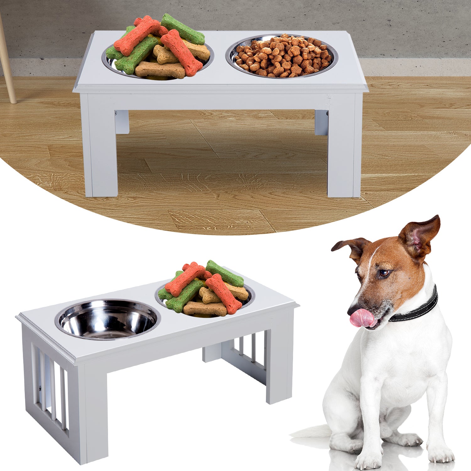 PawHut Raised Dog Feeding Bowls With Stand,