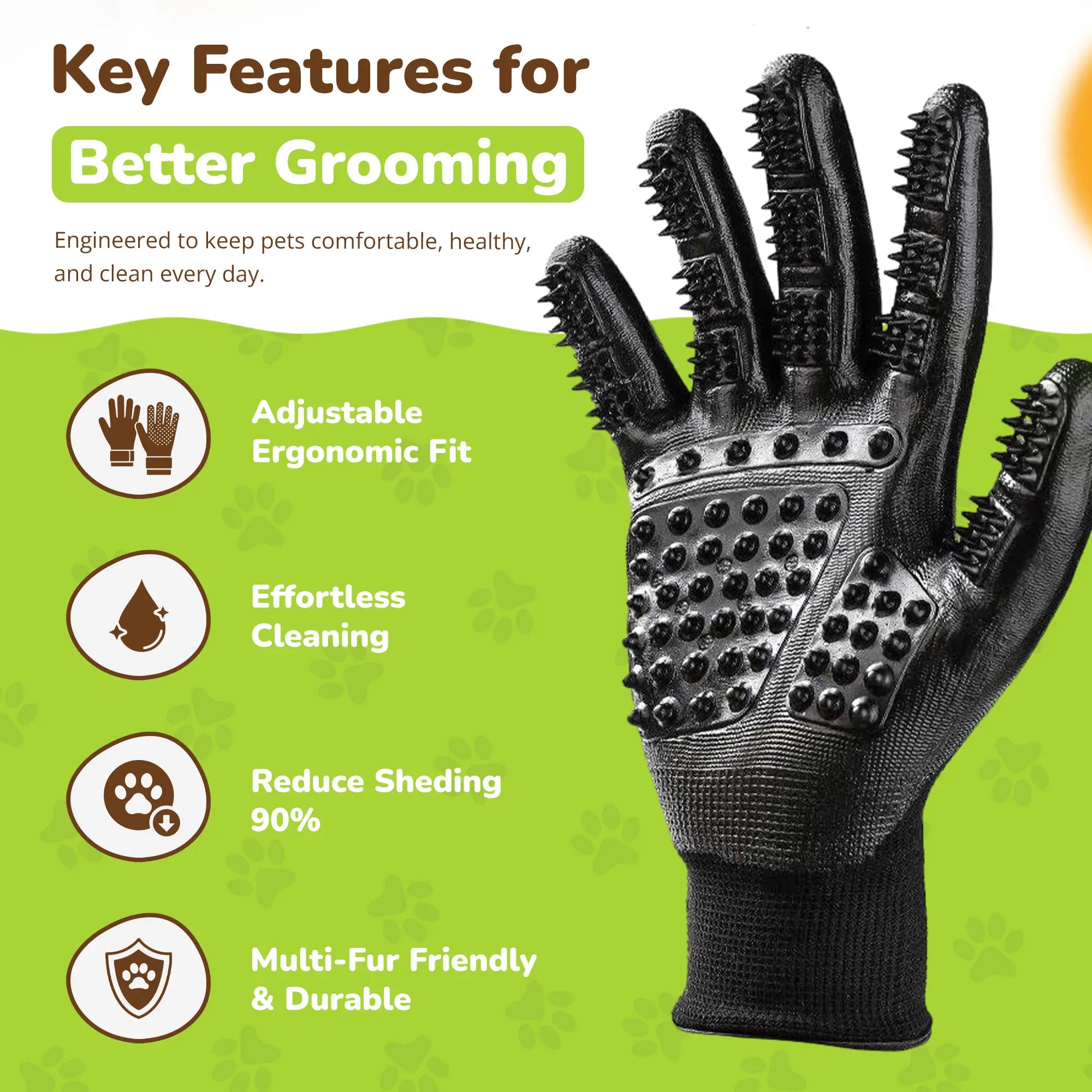 Pet Magasin Pet Grooming Gloves - Shedding & Bathing Mitts for Dogs Cats Horses & Other Animals with 260+ Silicone Tips Adjustable Velcro Straps & Ergonomic Design