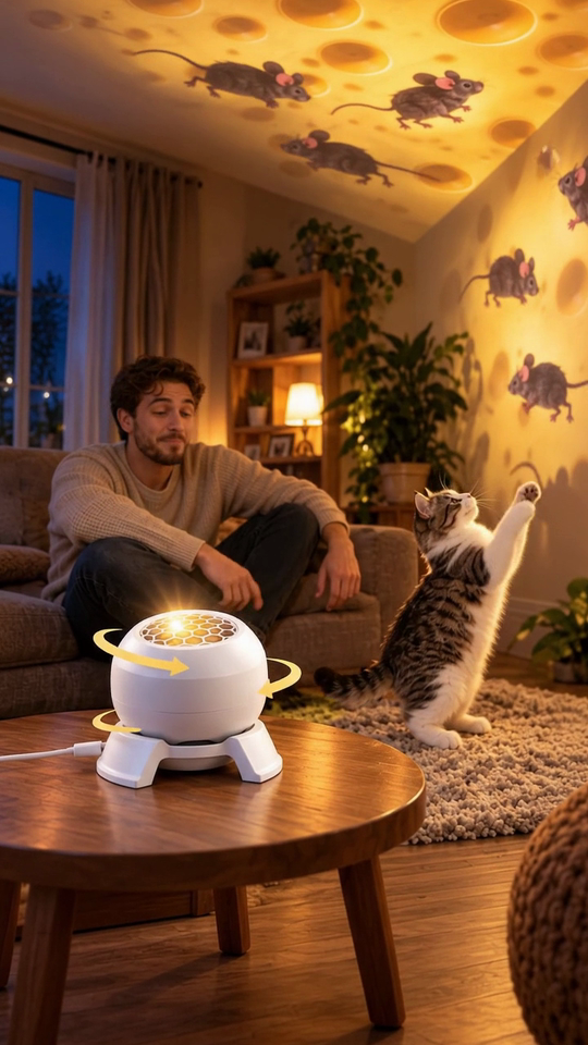Rotating Cat Projector, 360&deg; Moving Mouse Toy for Indoor Cats, USB Powered Interactive moving mouse projection for indoor cats by@Outfy
